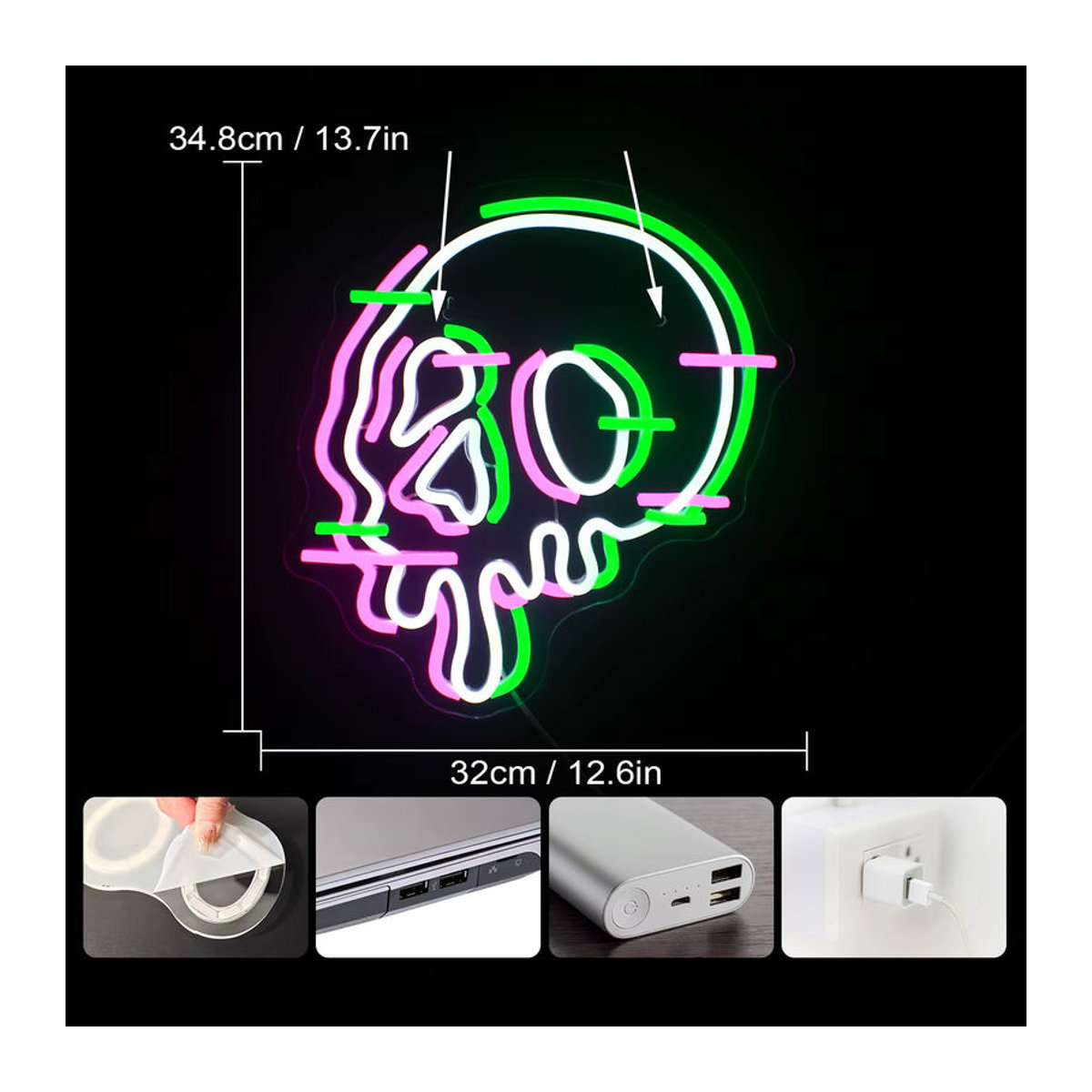 Wanxing Schmelzender Schädel LED Wandleuchte dimmbar USB-Lampe in Bunt für Halloween und Raumdekoration - Bild 4