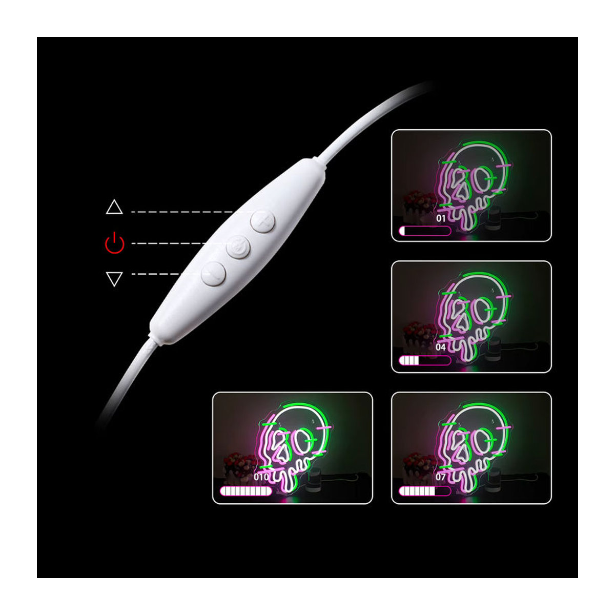 Wanxing Schmelzender Schädel LED Wandleuchte dimmbar USB-Lampe in Bunt für Halloween und Raumdekoration - Bild 5