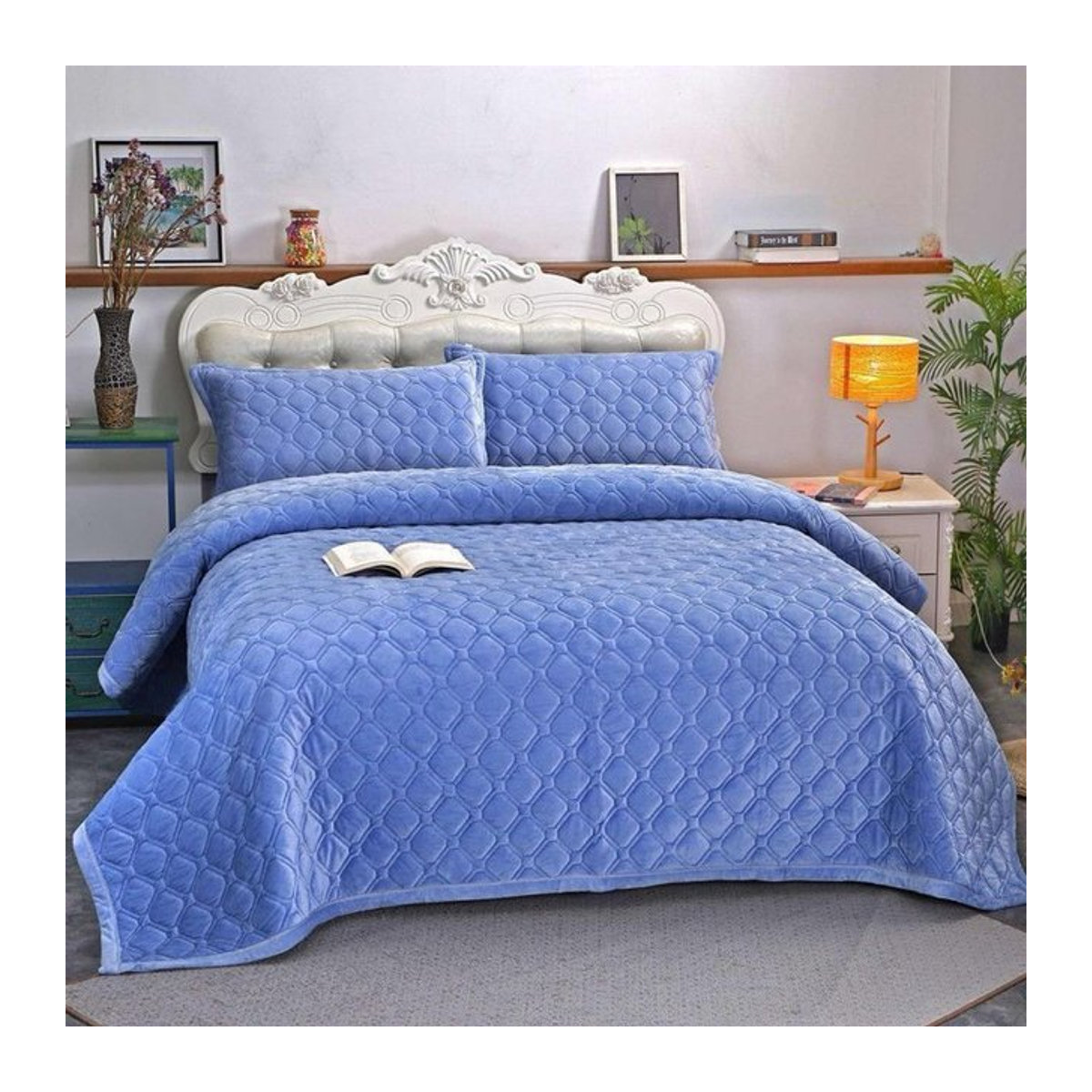 Warm Magpie Home Korallenvlies-Decke blau, gesteppte Flanelldecke, B/B: 230 x 230 cm - Bild 1