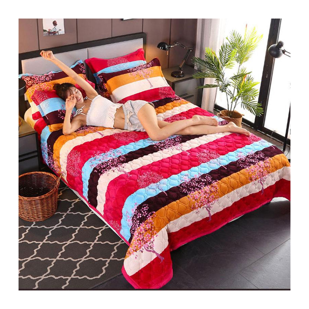 Warm Magpie Home Korallenvlies-Decke gesteppt in Rot, B/B: 230 x 230 cm - Bild 2