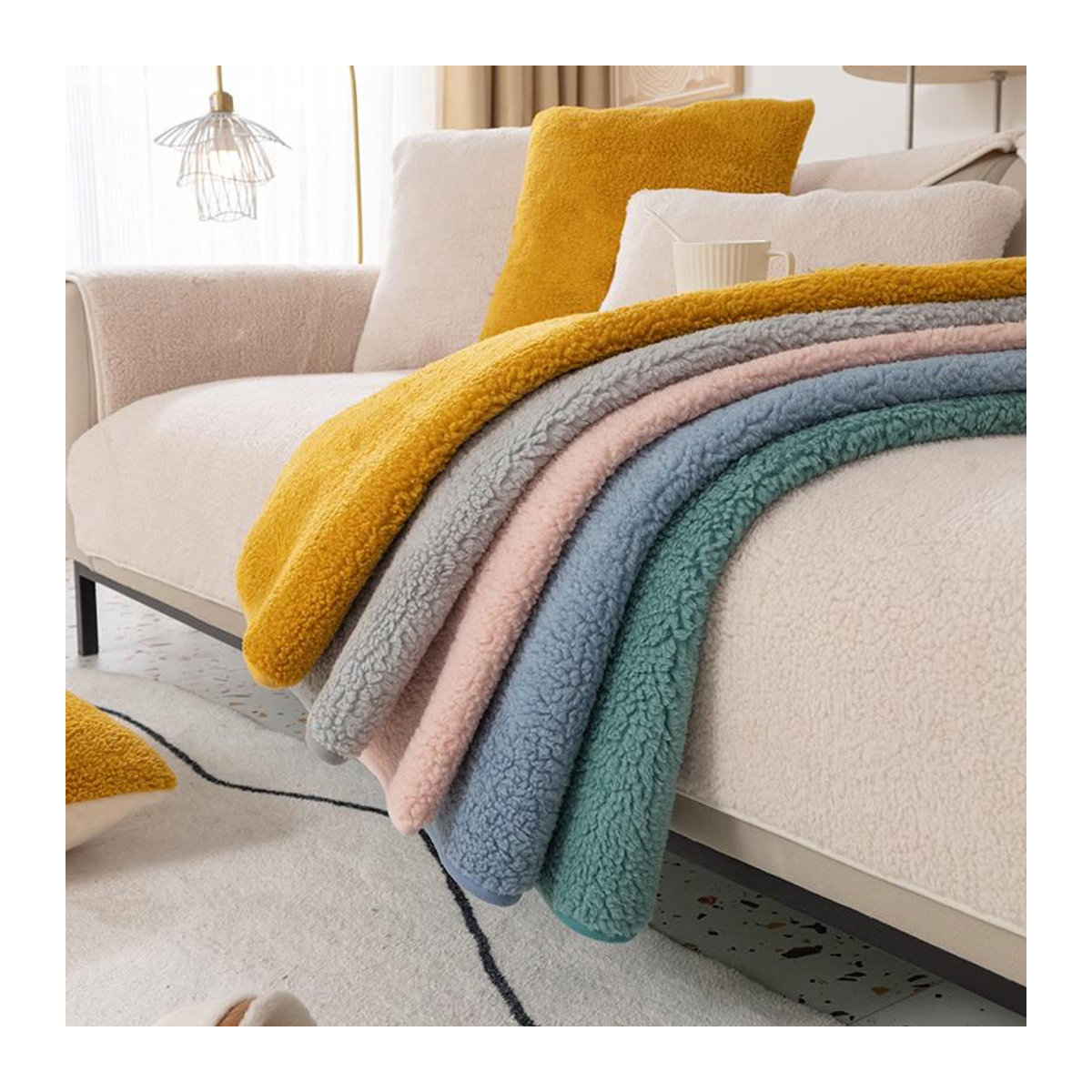 Warmes Lamm-Fleece Sofa Kissen aus Plüsch, rutschfest und dick, Nordic Design, 70 x 70 cm - Bild 2