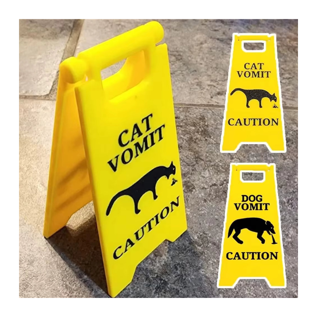 Warnschild buyyes Katzen-Erbrochenes Schild mit Mini-Reinigungsmopp in Gelb aus Kunststoff - Bild 4