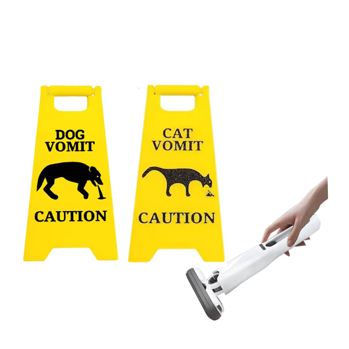 Warnschild buyyes Katzen-Erbrochenes Schild mit Mini-Reinigungsmopp in Gelb aus Kunststoff - Bild 5
