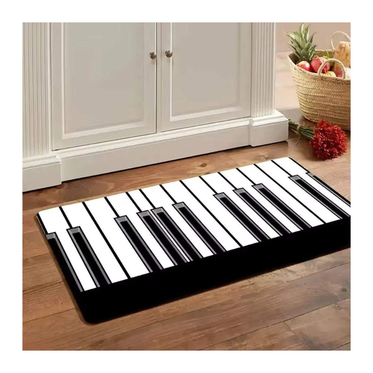 Waschbare Teppichmatte im Klavier-Design für Küche, Bad oder Schlafzimmer, Schwarz-Weiß, klassisch - Bild 3