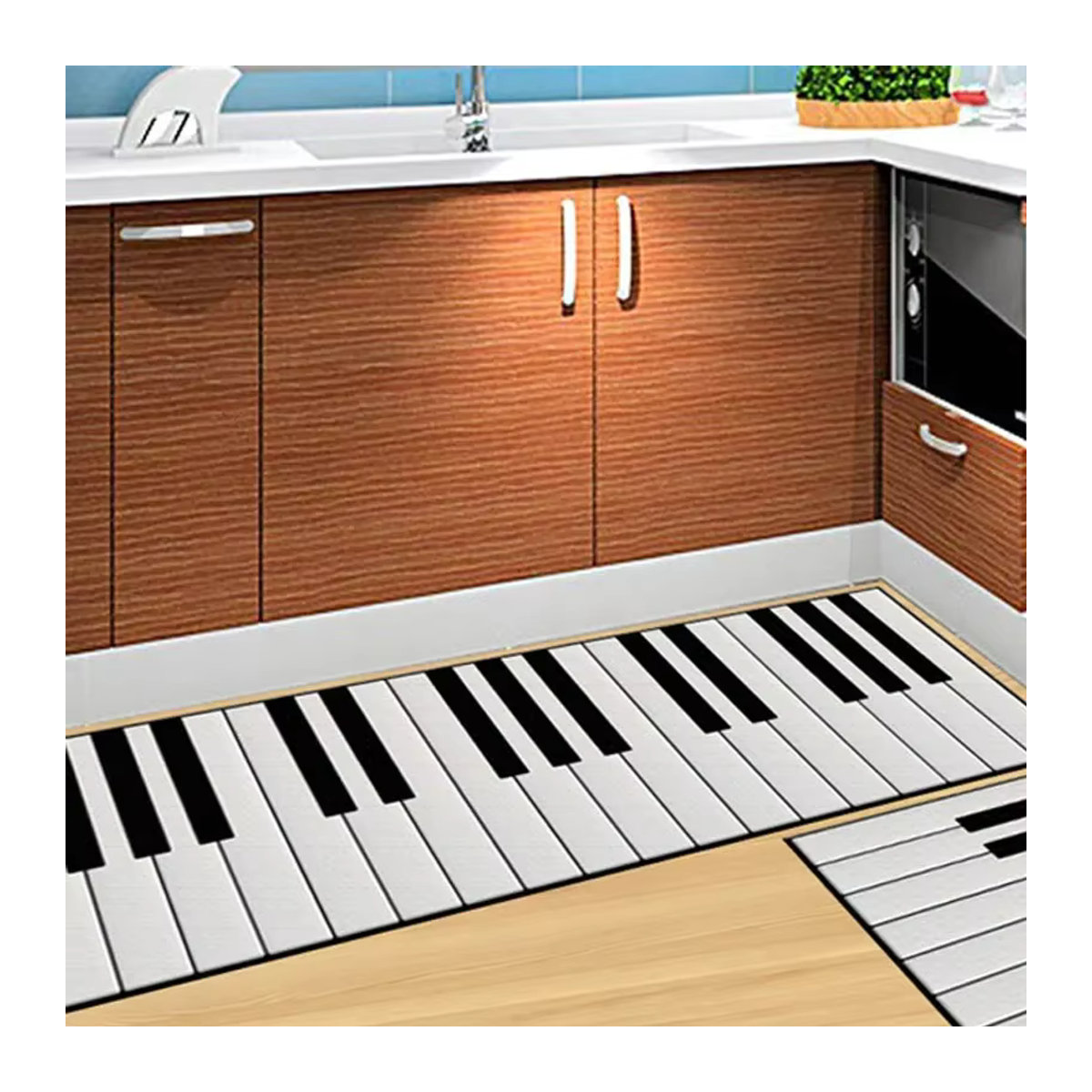 Waschbare Teppichmatte im Klavier-Design für Küche, Bad oder Schlafzimmer, Schwarz-Weiß, klassisch - Bild 4