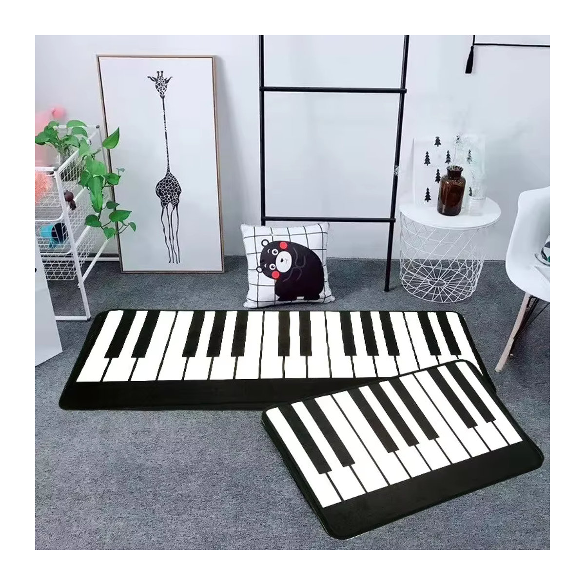 Waschbare Teppichmatte im Klavier-Design für Küche, Bad oder Schlafzimmer, Schwarz-Weiß, klassisch - Bild 5