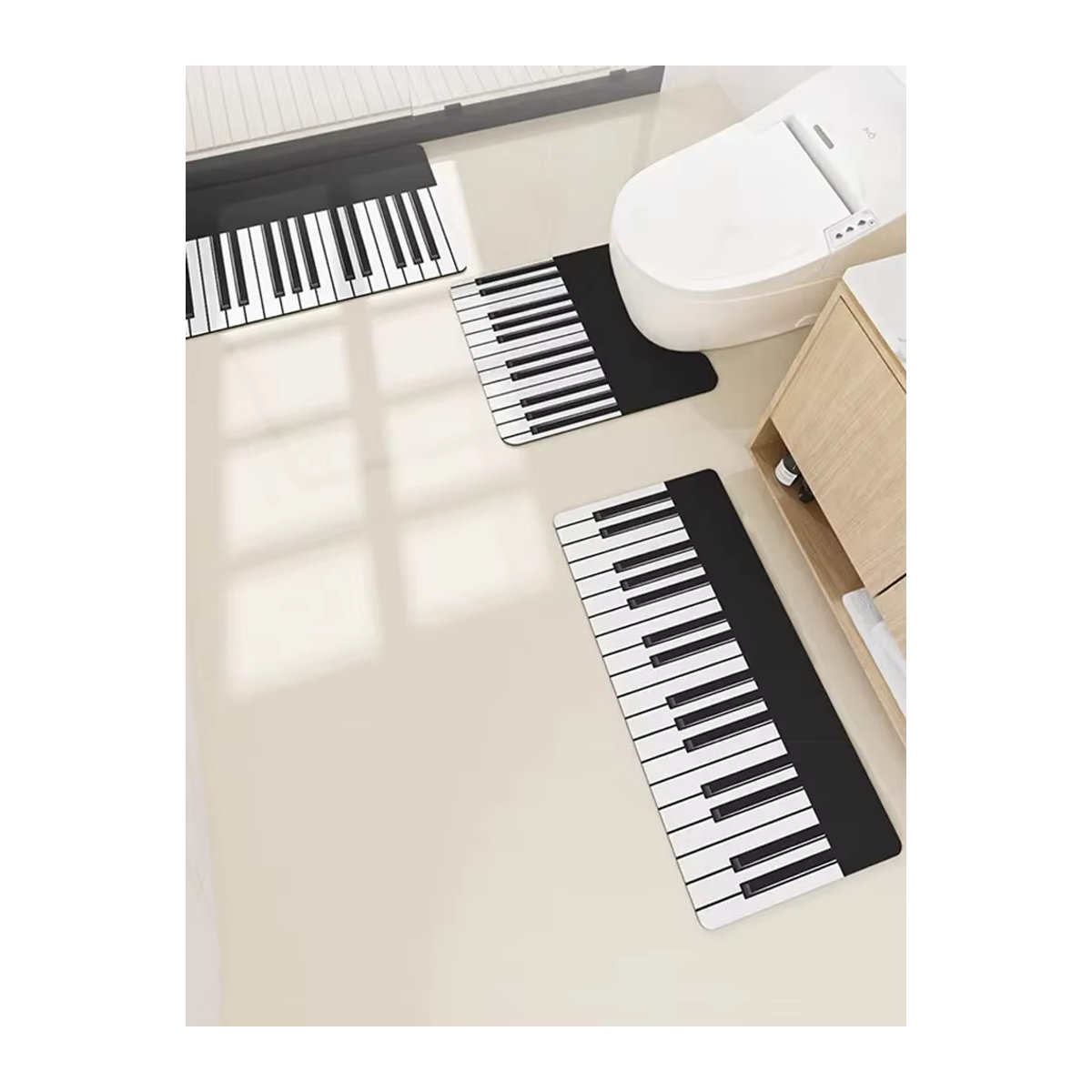 Waschbare Teppichmatte im Klavier-Design für Küche, Bad oder Schlafzimmer, Schwarz-Weiß, klassisch - Bild 6