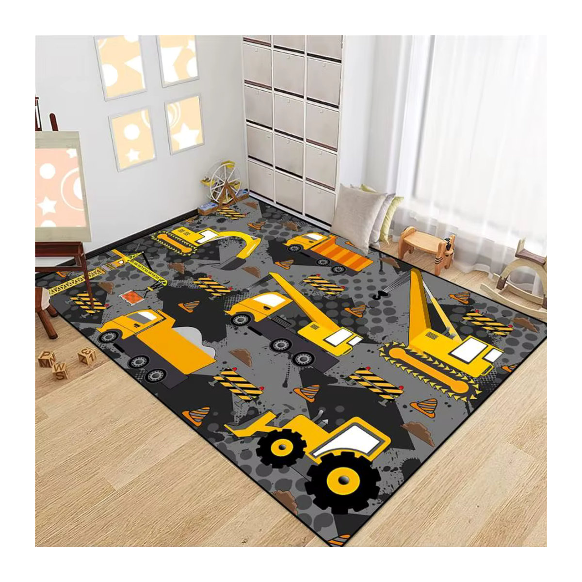 Waschbarer Druckteppich mit Bauauto-Aufdruck für Kinder, rutschfeste Flanellmatte für Wohnzimmer, Schlafzimmer oder Küche - Bild 2