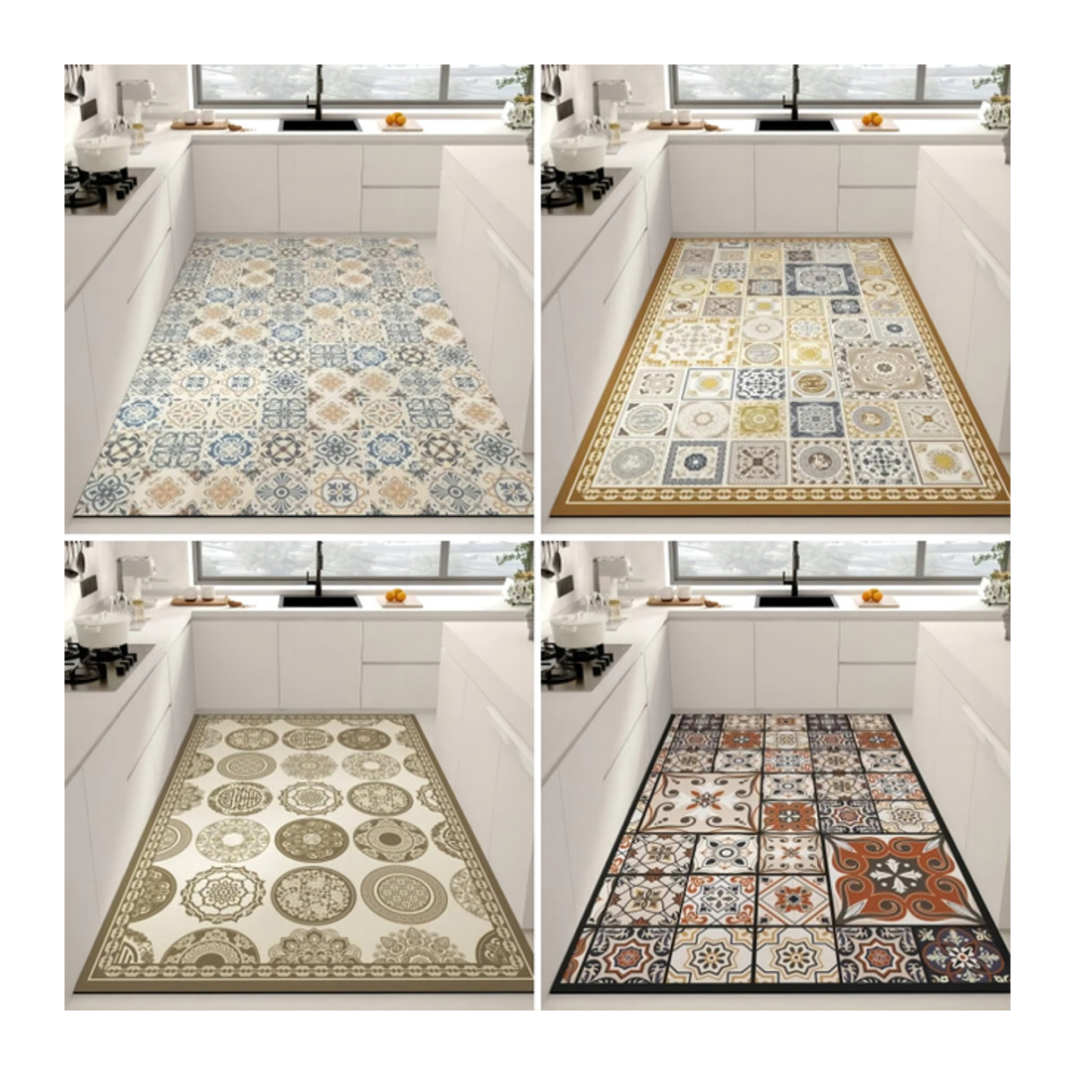 Waschbarer Teppich mit geometrischem Blumenmuster für Wohnzimmer, Küche und Schlafzimmer, rutschfest - Bild 1
