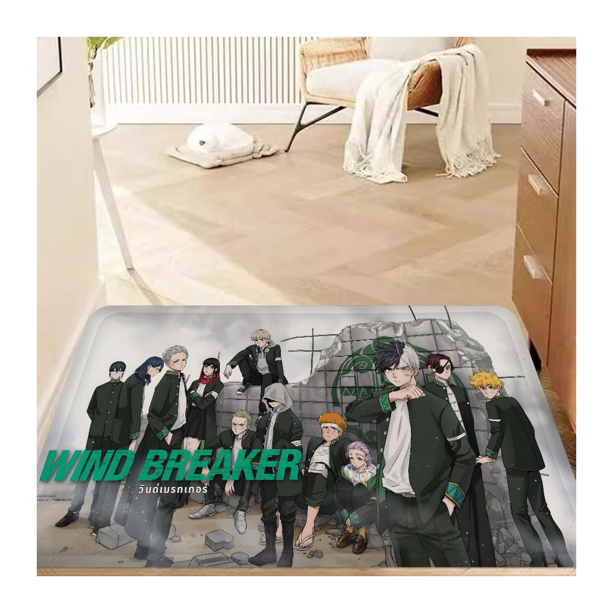 Waschbarer und rutschfester Anime Windbreaker Teppich für Wohnzimmer und Küche B/B/H: 60 x 90 cm - Bild 1