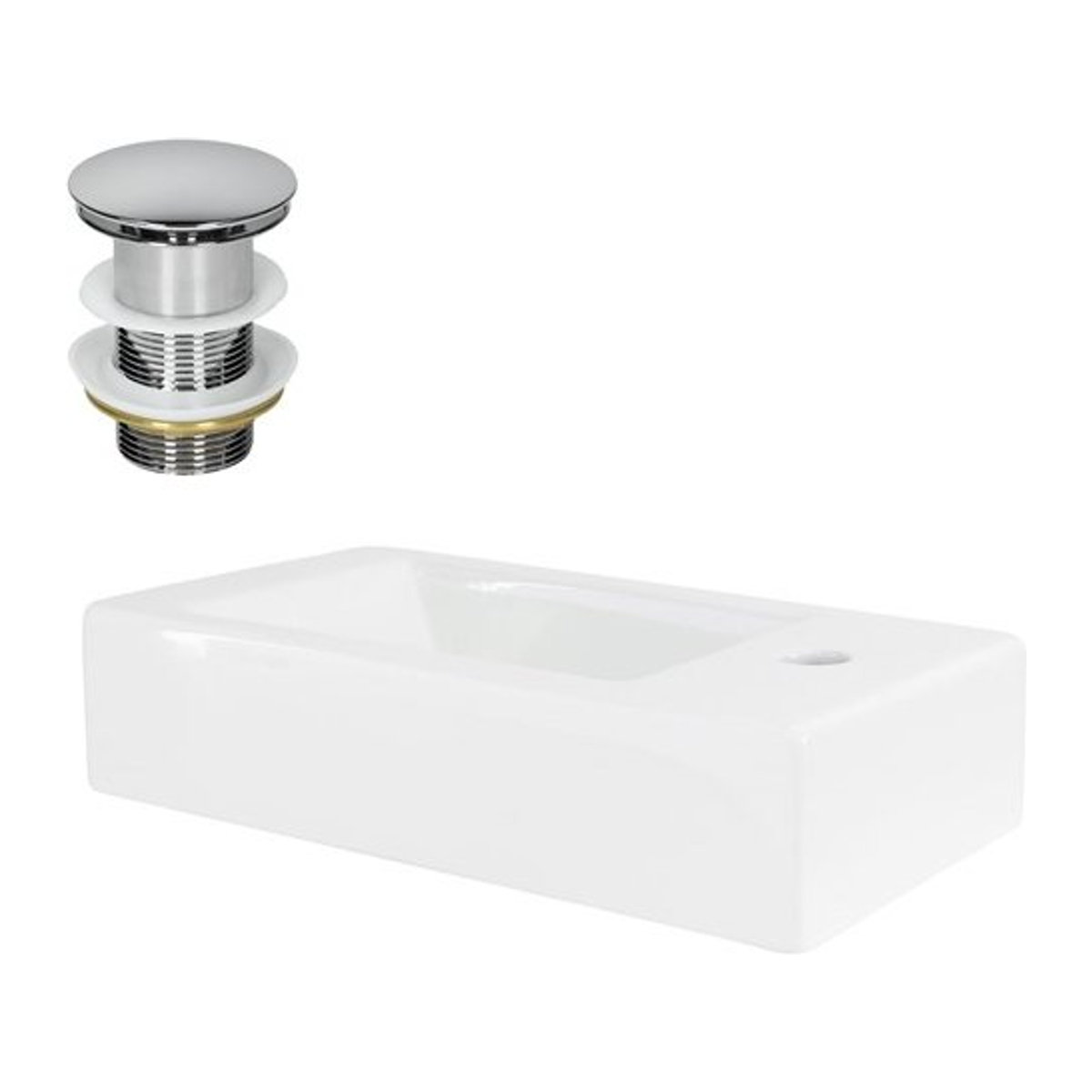 Waschbecken aus Keramik mit Ablaufgarnitur in Weiß und Silber von ML-Design, B/T/H: 46 x 26 x 11 cm, ohne Überlauf - Bild 1