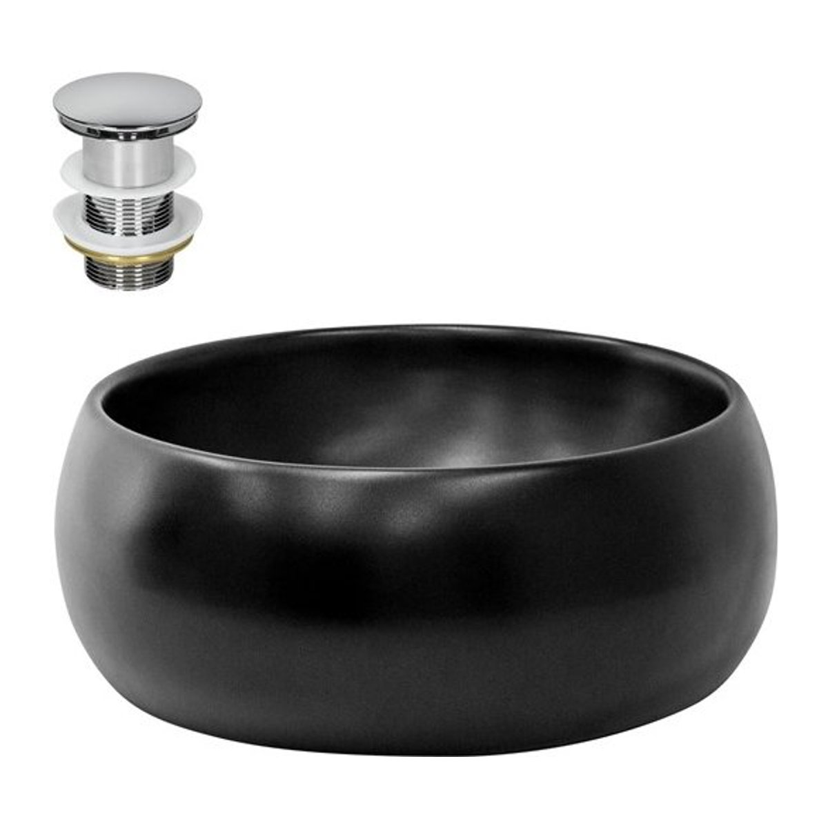 Waschbecken mit Ablaufgarnitur aus Keramik in Schwarz von ML-Design ohne Überlauf Durchmesser: 40 cm, Höhe: 15,5 cm - Bild 1