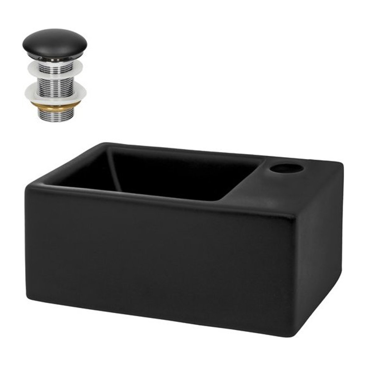 Waschbecken mit Ablaufgarnitur von ML-Design aus Keramik in Schwarz ohne Überlauf B: 35,5 cm, T: 20,5 cm, H: 12,5 cm - Bild 1