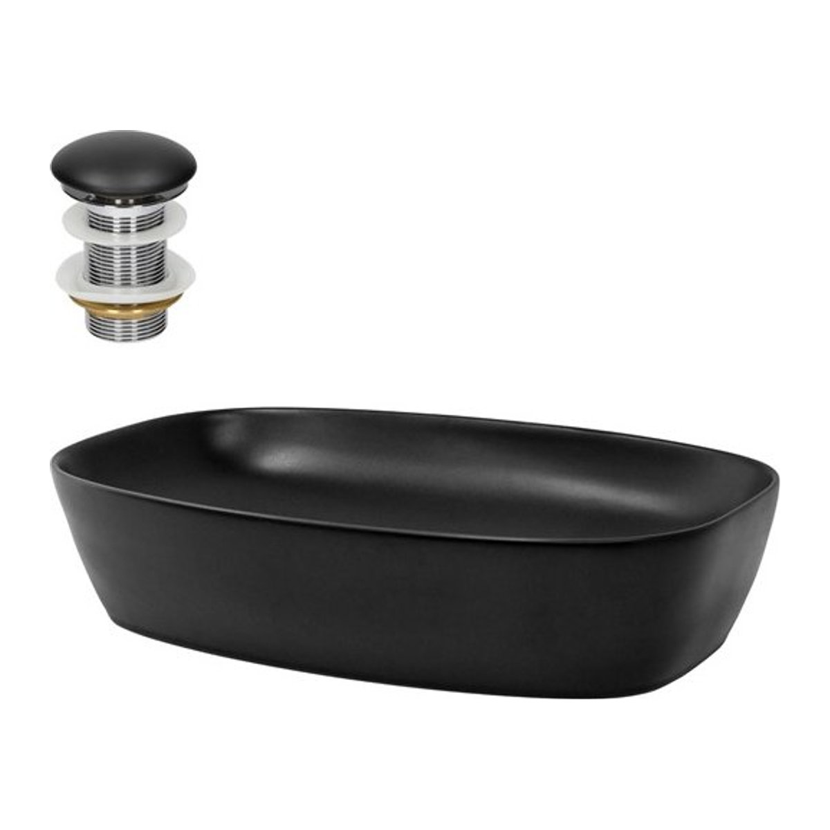 Waschbecken mit Ablaufgarnitur von ML-Design aus Keramik in Schwarz ohne Überlauf B: 60,5 cm, T: 38,5 cm, H: 14 cm - Bild 1