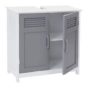 Waschbeckenunterschrank MCW-A85 Badschrank in Grau im Landhausstil mit Drehtüren B/T/H: 60 x 30 x 30 cm