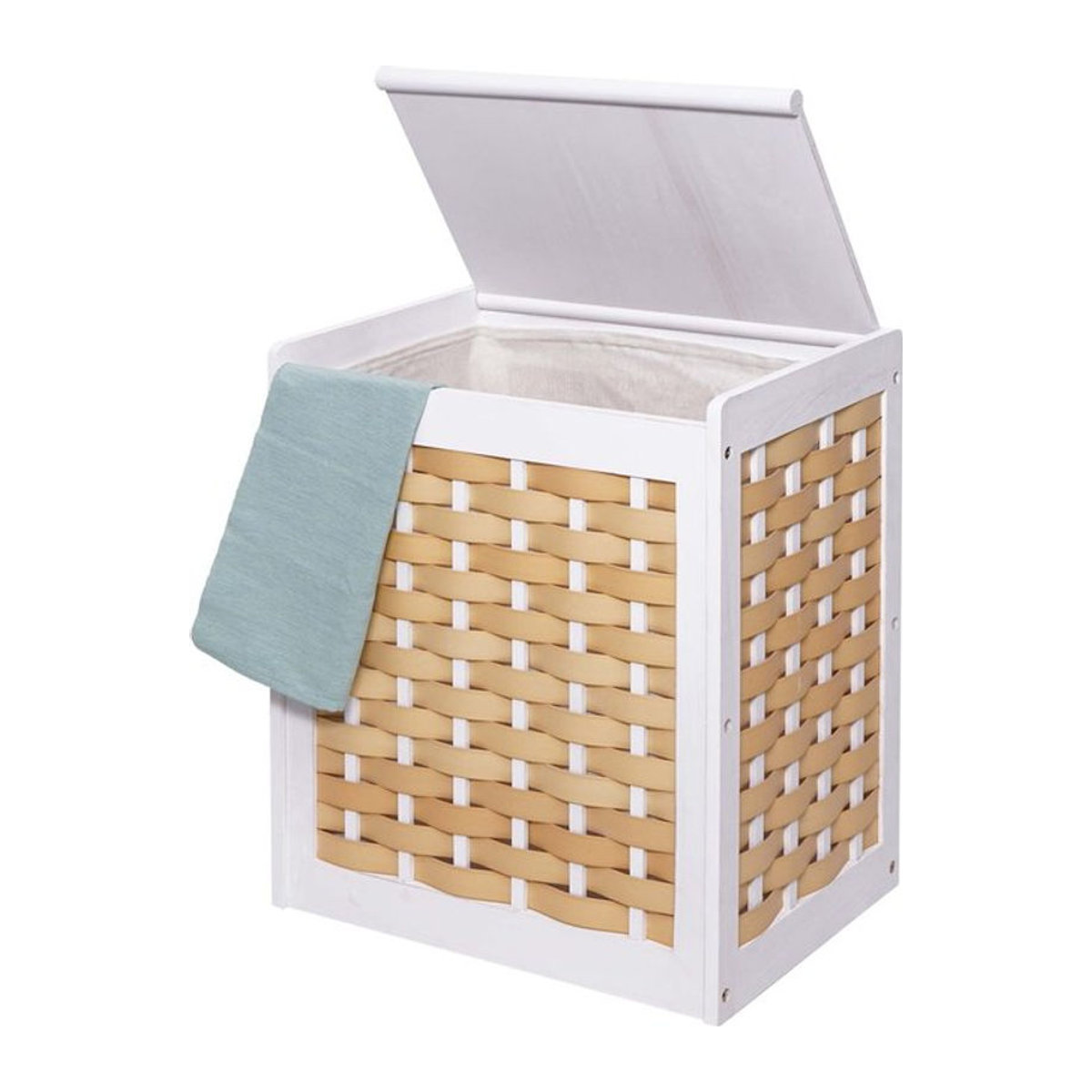 Wäschekorb MCW Wäschesammler und Wäschesortierer aus Massivholz im Landhaus-Shabby-Look in Weiß, B/T/H: 61 x 51 x 35 cm - Bild 1