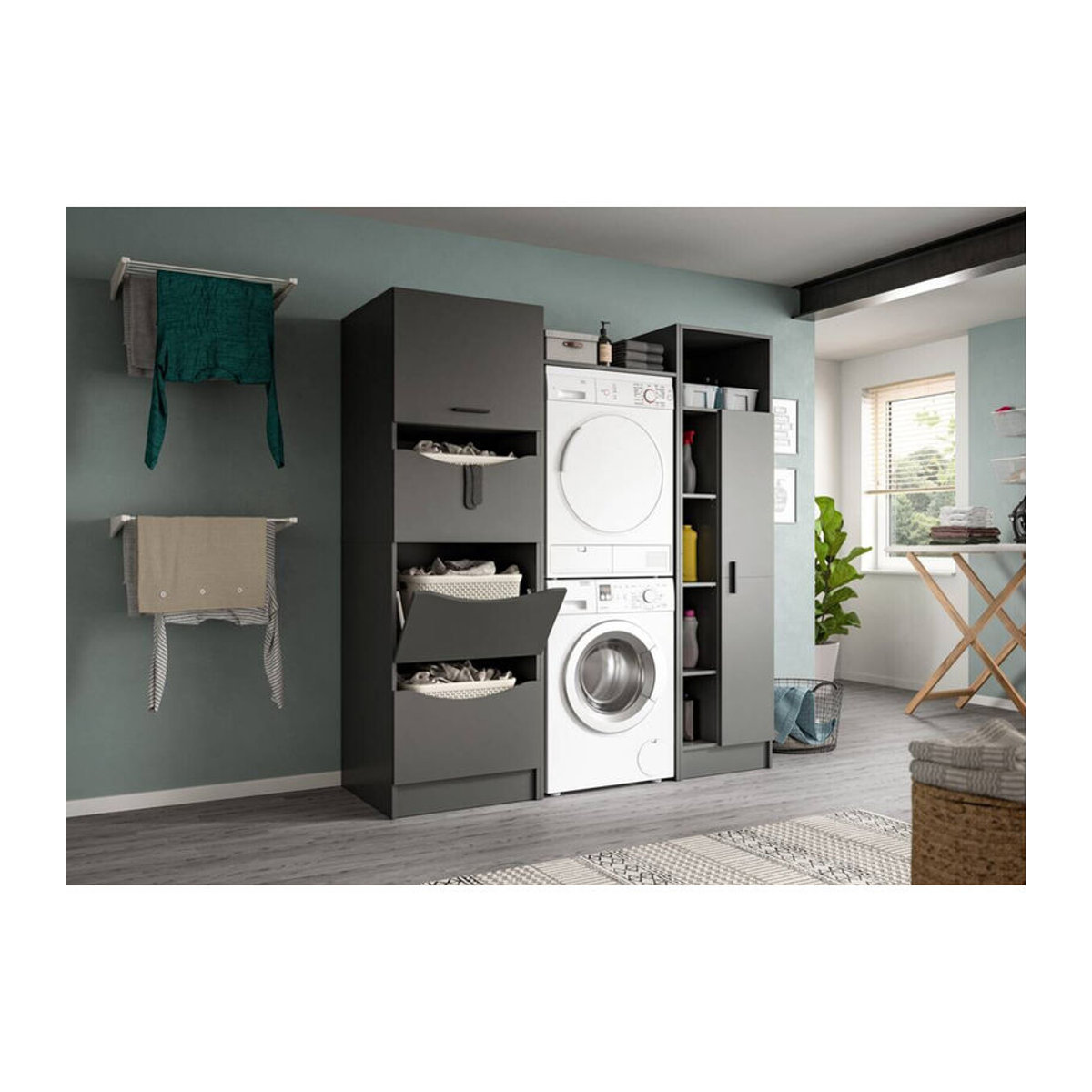 Waschmaschinenumbauschrank Free von xonox.home in Anthrazit, B/H/T: 66 x 196 x 66 cm - Bild 2