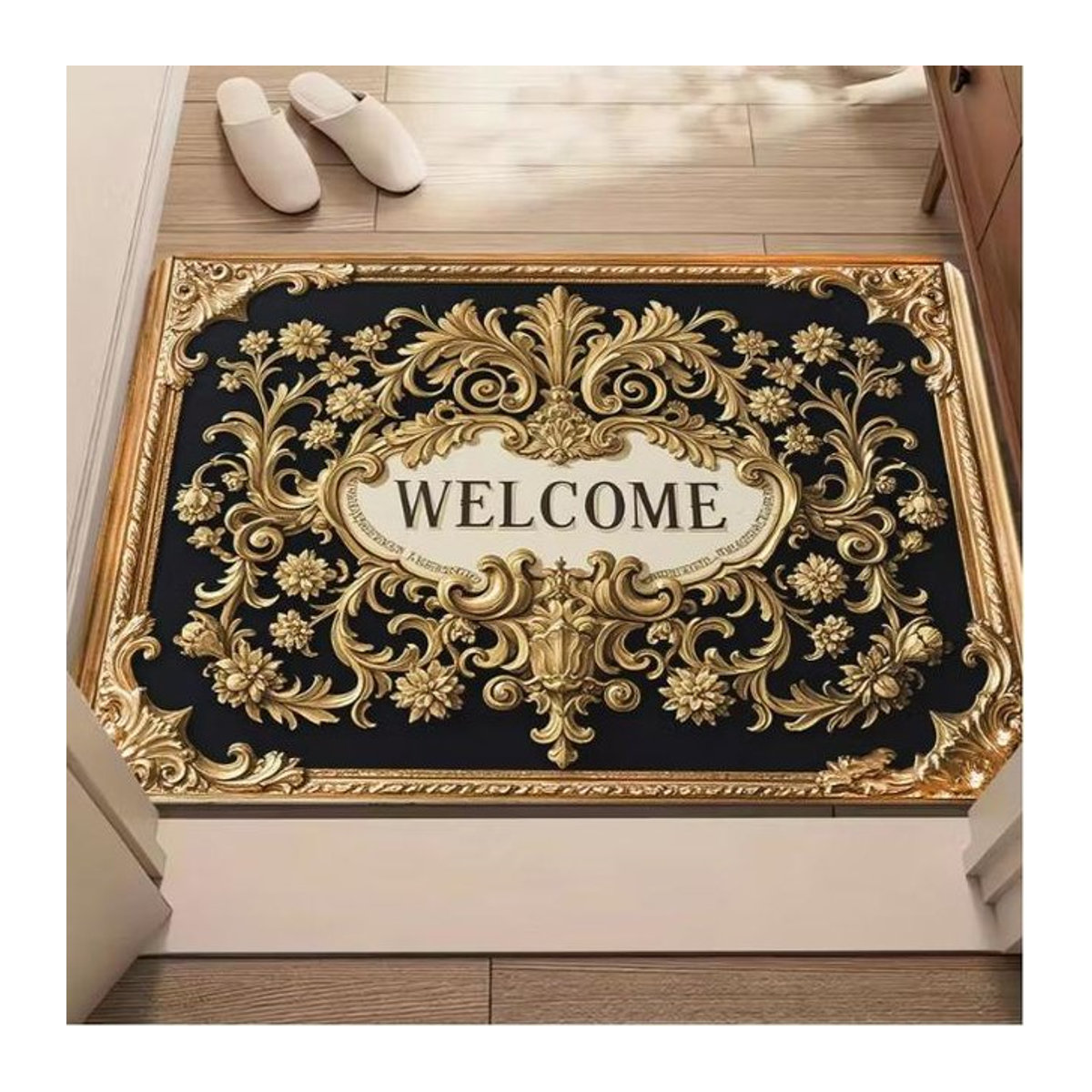 Wasserabsorbierende Badematte Lodestar mit 3D Goldrahmen und Blumendesign in Blau und Gold, B/T: 50 x 30 cm - Bild 1