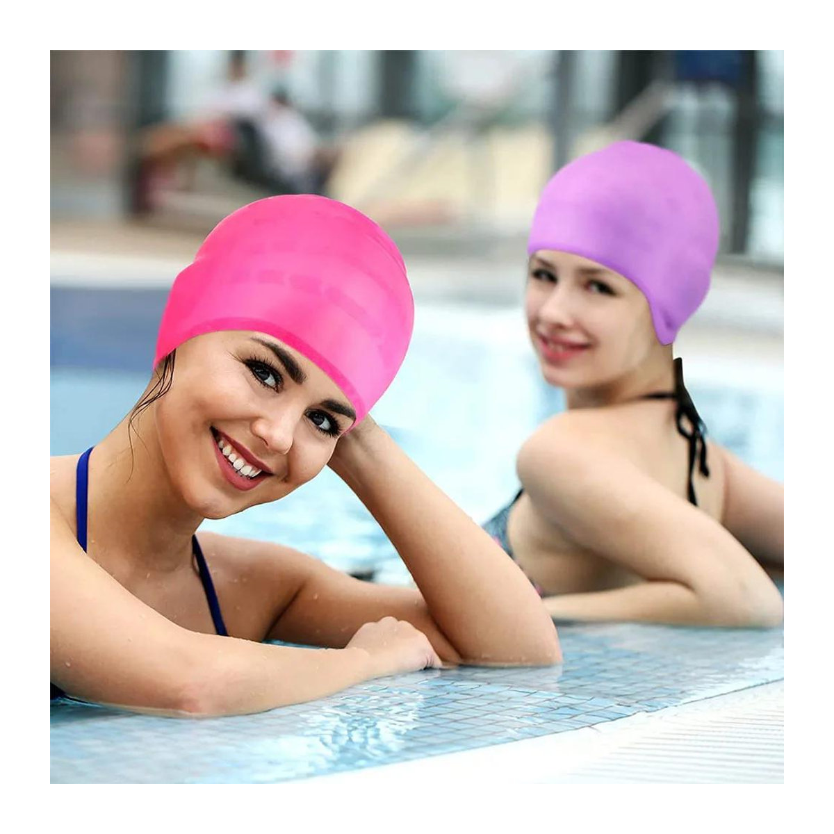Wasserabweisende Silikon-Badekappen mit Ohrenschutz für Damen und Herren zur Verwendung im Pool oder beim Tauchen - Bild 1