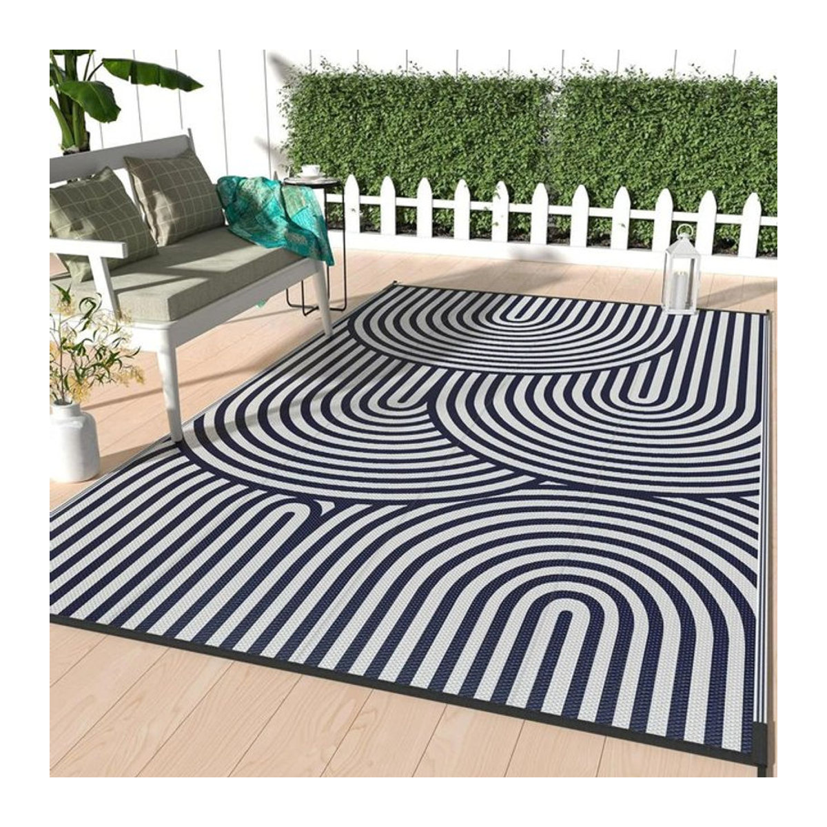 Wasserabweisender Outdoor-Teppich für Camping und Picknick in Blau mit geometrischem Design, B/B: 80 x 120 cm - Bild 1