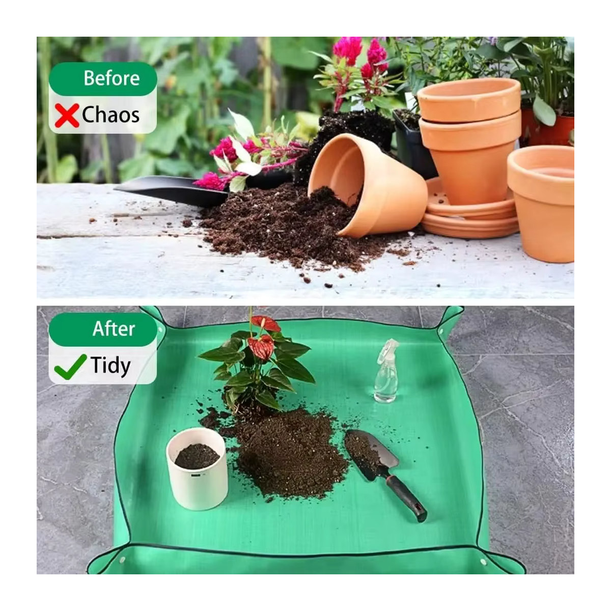 Wasserdichte Gartenarbeit Matte aus PE zum Umpflanzen, faltbare quadratische Pflanzmatte für Garten Zubehör, B/T/H: 50 x 66 x 75 cm - Bild 3