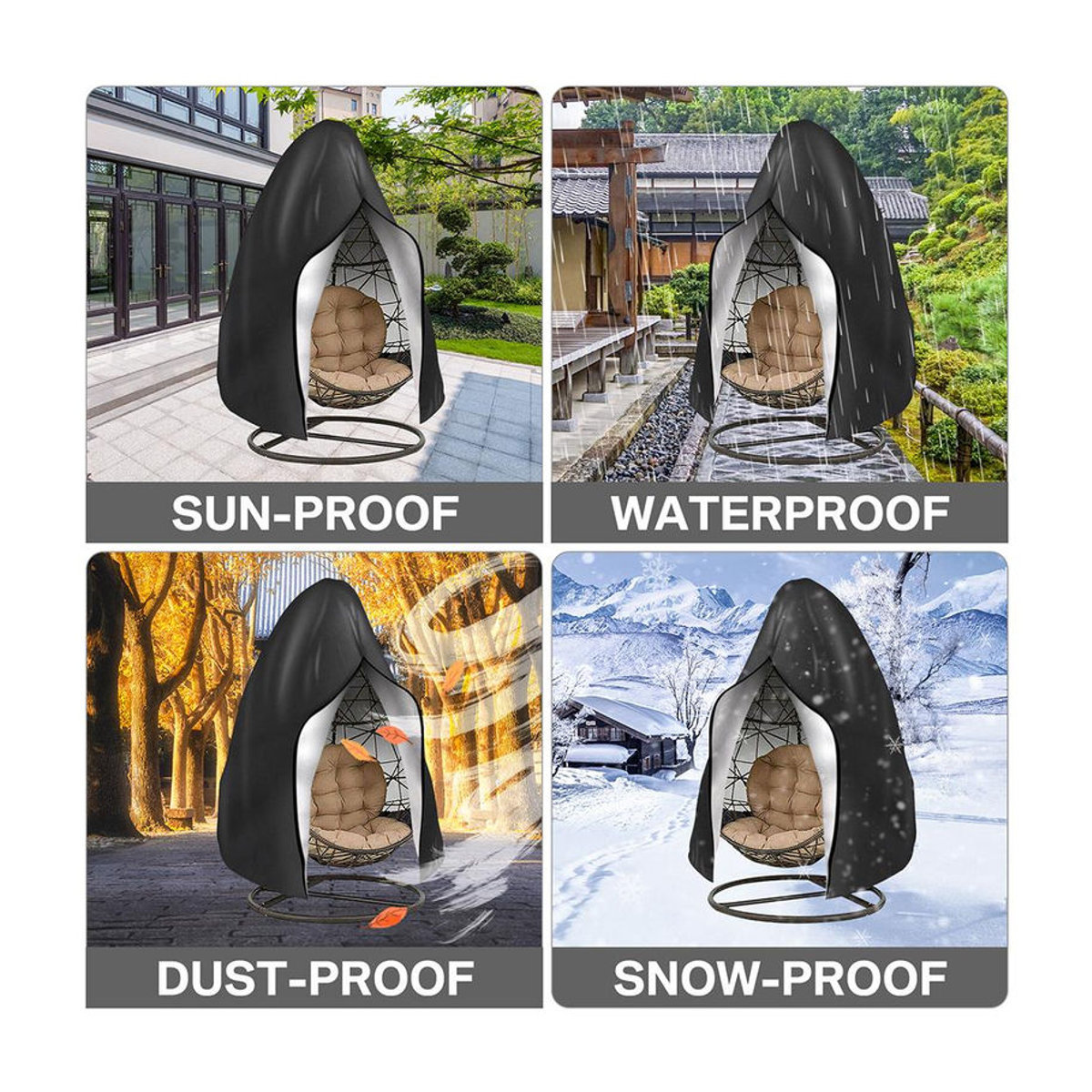 Wasserdichte Hängesessel-Abdeckung mit Reißverschluss für Garten und Außenbereich, UV-beständig und wetterfest, Binchi Lighting Appliances, Schwarz, B: 115 cm, H: 190 cm - Bild 4