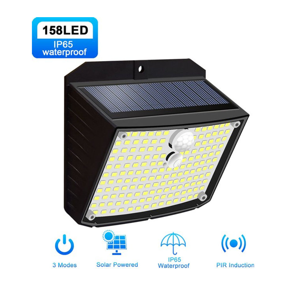 Wasserdichte LED Solar Wandleuchte mit Bewegungssensor in Schwarz für Garten, Hof und Garage - Bild 1