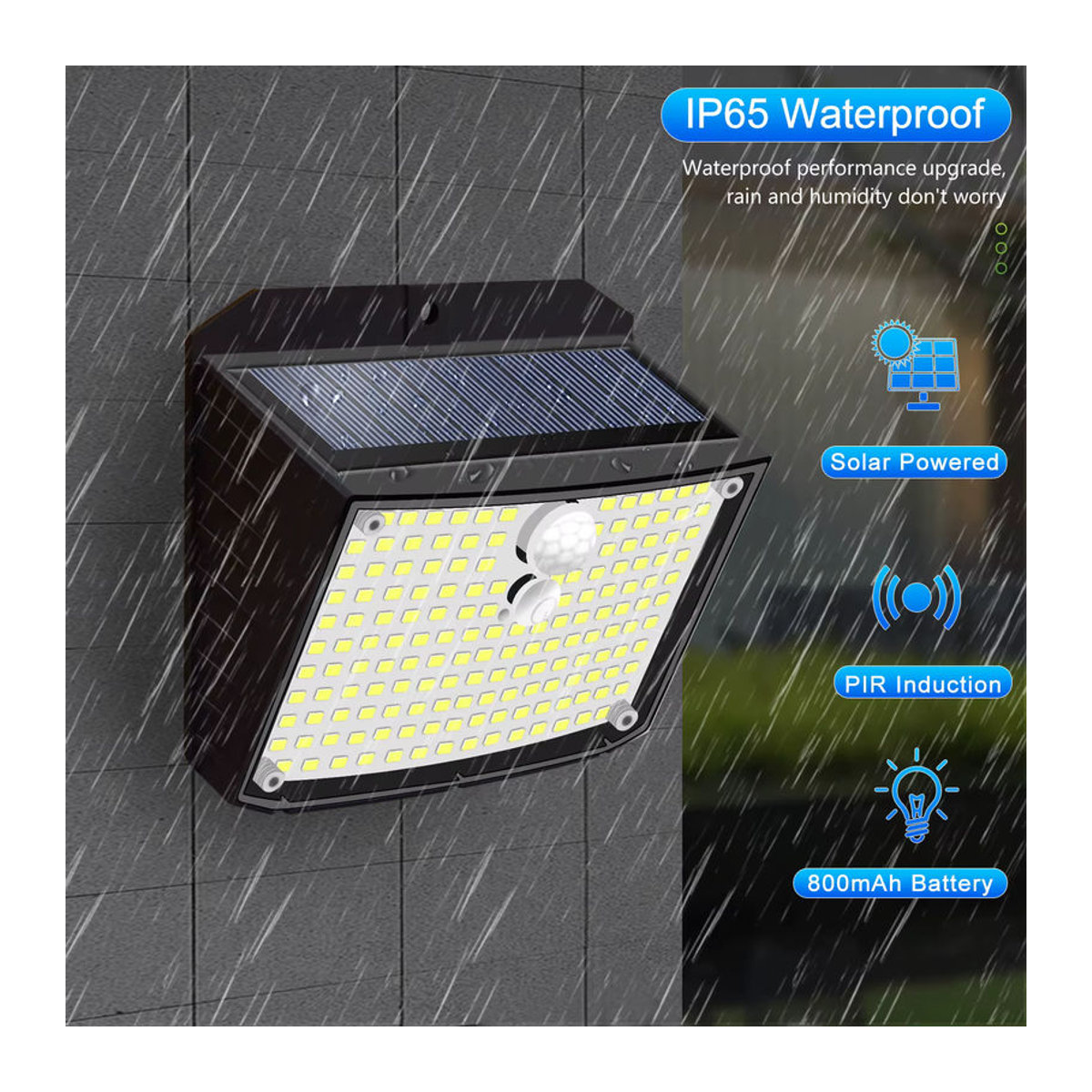 Wasserdichte LED Solar Wandleuchte mit Bewegungssensor in Schwarz für Garten, Hof und Garage - Bild 2