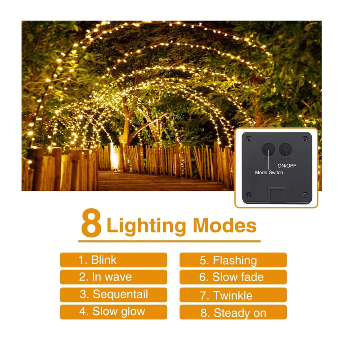 Wasserdichte Outdoor LED Solar Lichterkette mit 8 Modi für Garten, Terrasse und Dekoration - Bild 2