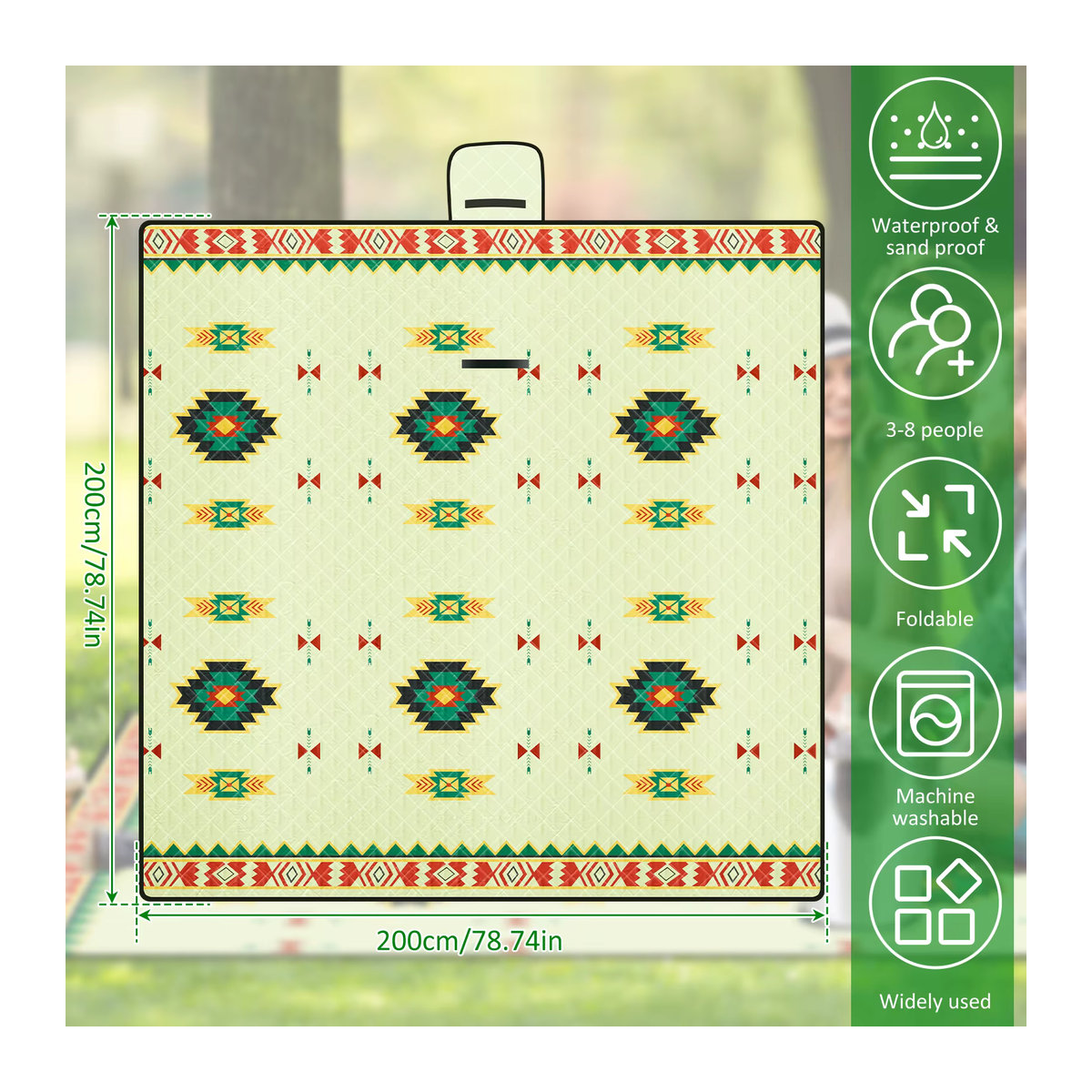 Wasserdichte Picknickdecke mit Tragegriff Blue Wave, faltbare 3-lagige Strandmatte für unterwegs, B/B: 200 x 200 cm - Bild 4