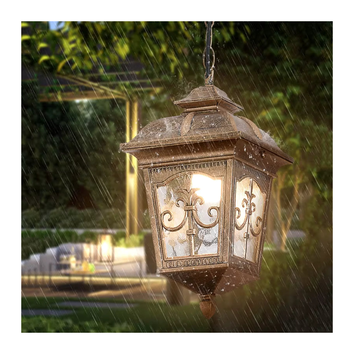 Wasserdichte Retro Pendelleuchte von juhaw für den Außenbereich als europäischer Kronleuchter für Balkon und Korridor - Bild 3