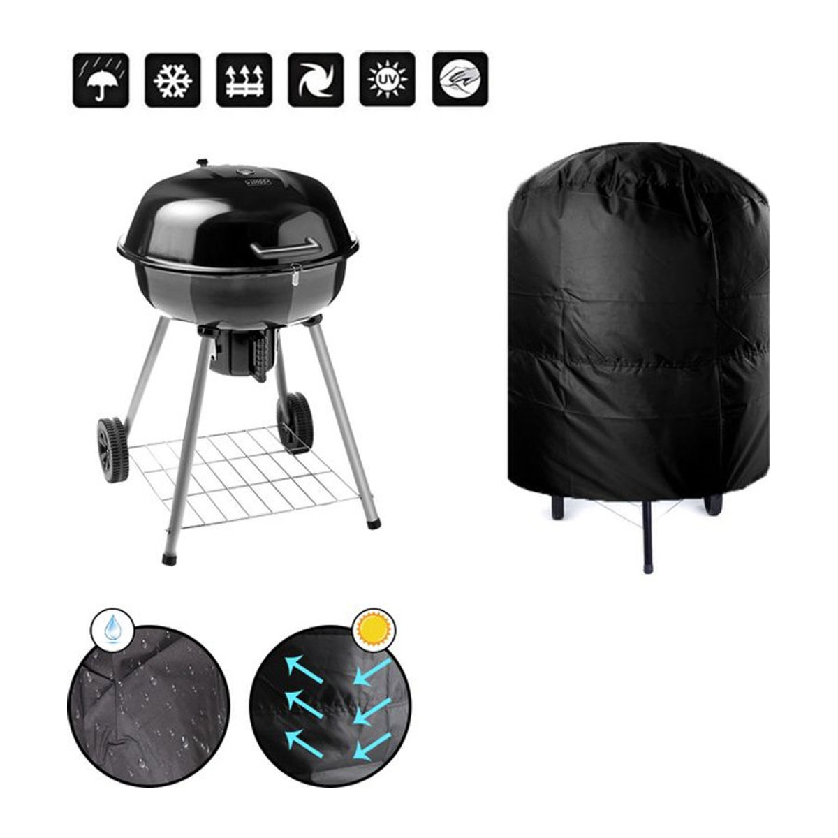 Wasserdichte runde Grillabdeckung von NICEYARD in Schwarz zum Schutz vor Staub und Regen, B/T/H: 80 x 66 x 100 cm - Bild 1