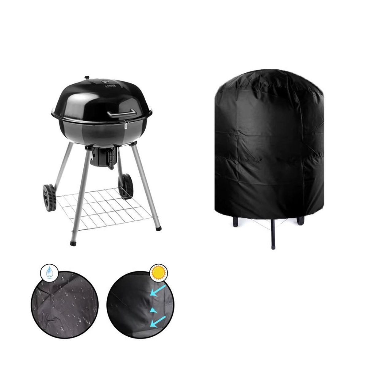 Wasserdichte runde Grillabdeckung von NICEYARD in Schwarz zum Schutz vor Staub und Regen, B/T/H: 80 x 66 x 100 cm - Bild 5
