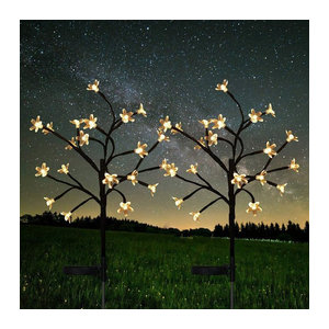 Wasserdichte Solar Kirschblüten Lichterkette in Schwarz für die Garten Dekoration bei Hochzeiten oder Partys