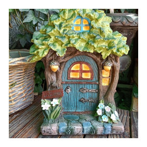 Wasserdichte Solarleuchte in Hausform mit Blumen-Dekoration aus Kunstharz, Bunt