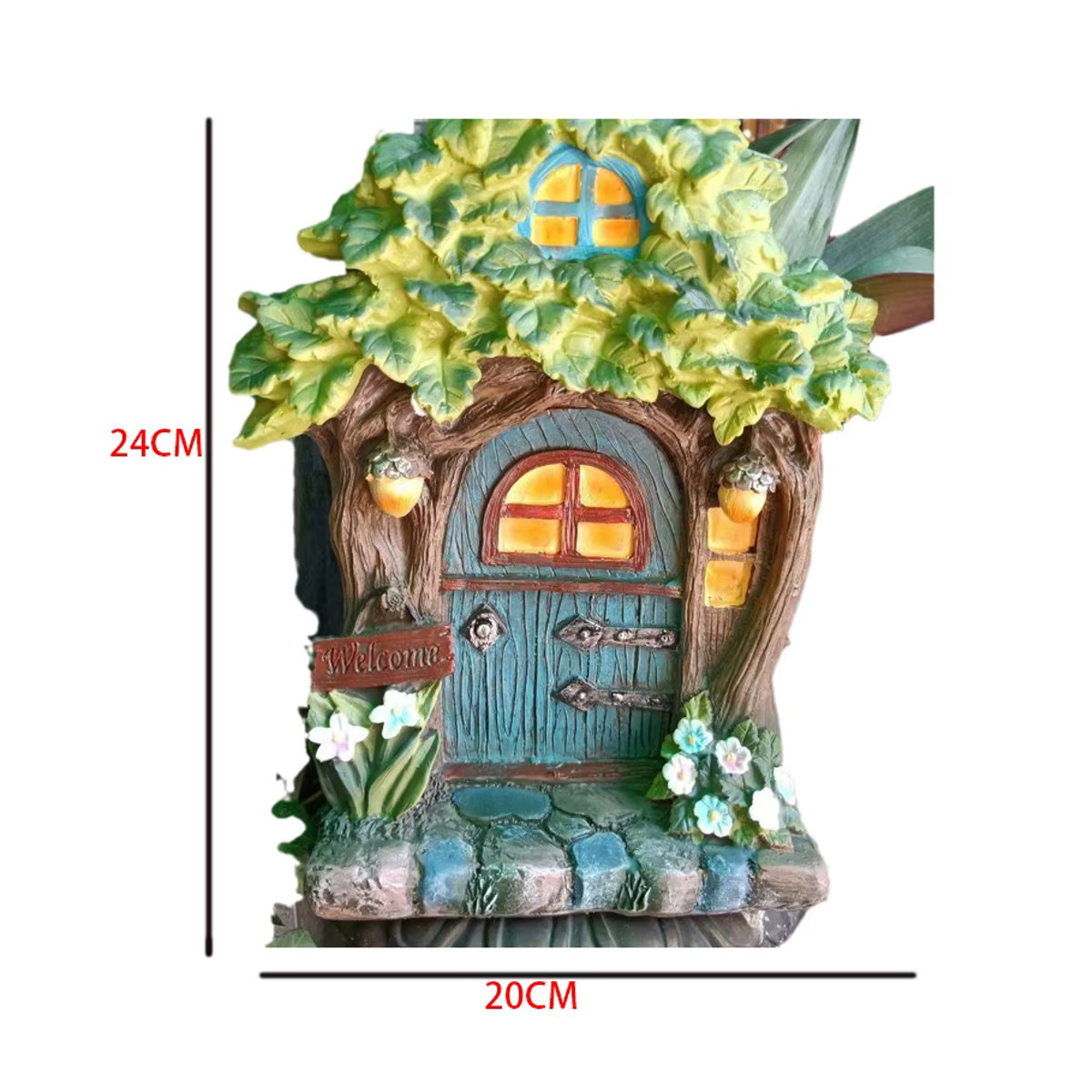 Wasserdichte Solarleuchte in Hausform mit Blumen-Dekoration aus Kunstharz, Bunt - Bild 5