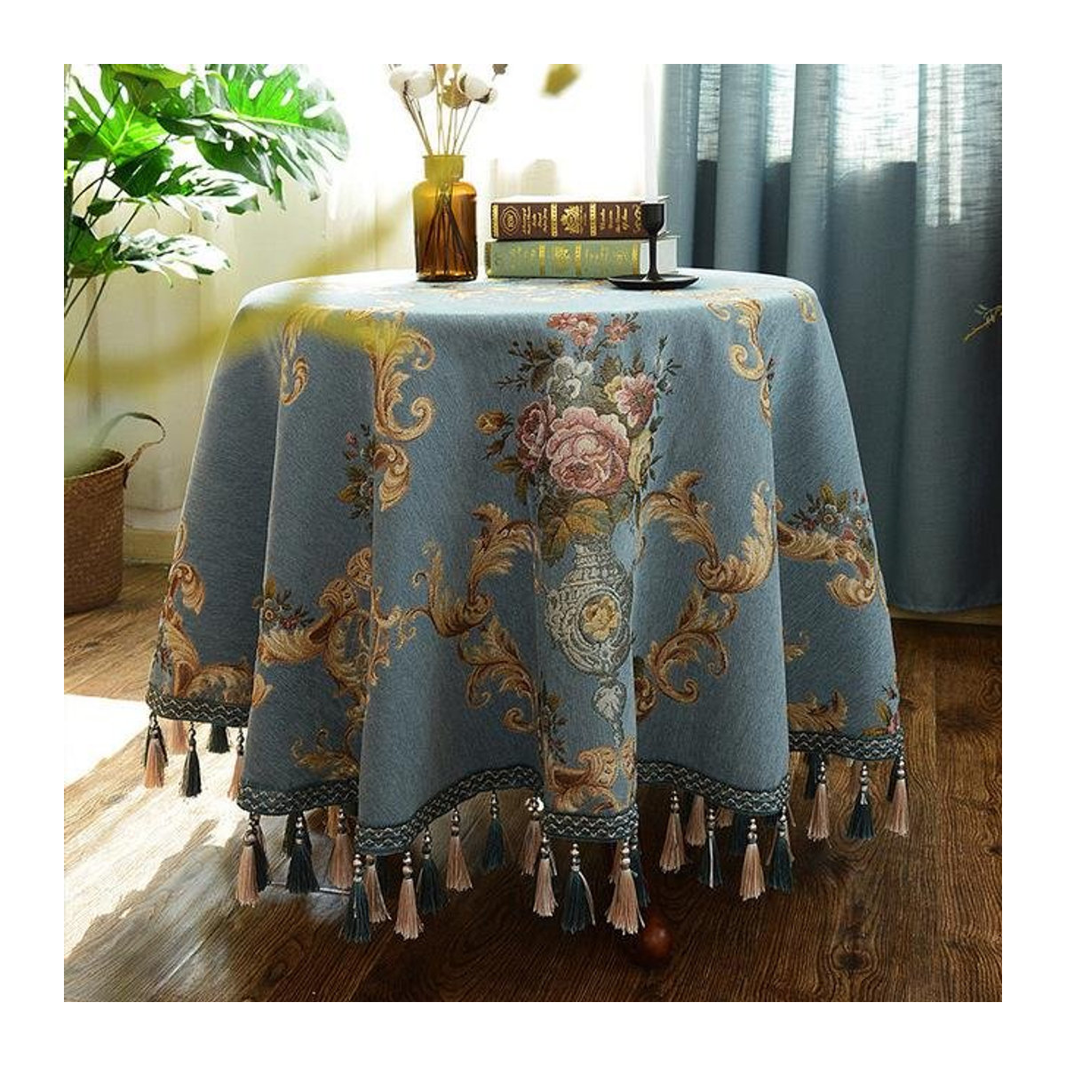 Wasserdichte und fleckenbeständige runde Tischdecke von Your Warm Home in Blau, Durchmesser: 120 cm - Bild 1