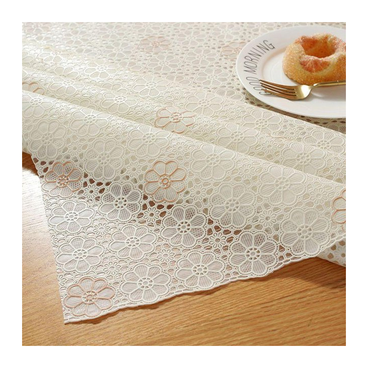 Wasserdichte und ölbeständige PVC Tischdecke mit Spitze von WTEMPO, B/B: 60 x 120 cm - Bild 1