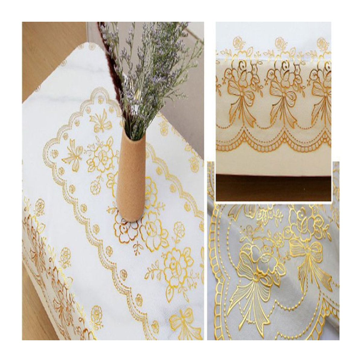 Wasserdichte und öldichte PVC Tischdecke mit Heißprägung in Gold, B/B: 90 x 140 cm - Bild 1