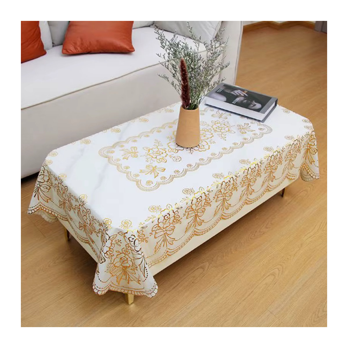 Wasserdichte und öldichte PVC Tischdecke mit Heißprägung in Gold, B/B: 90 x 140 cm - Bild 2