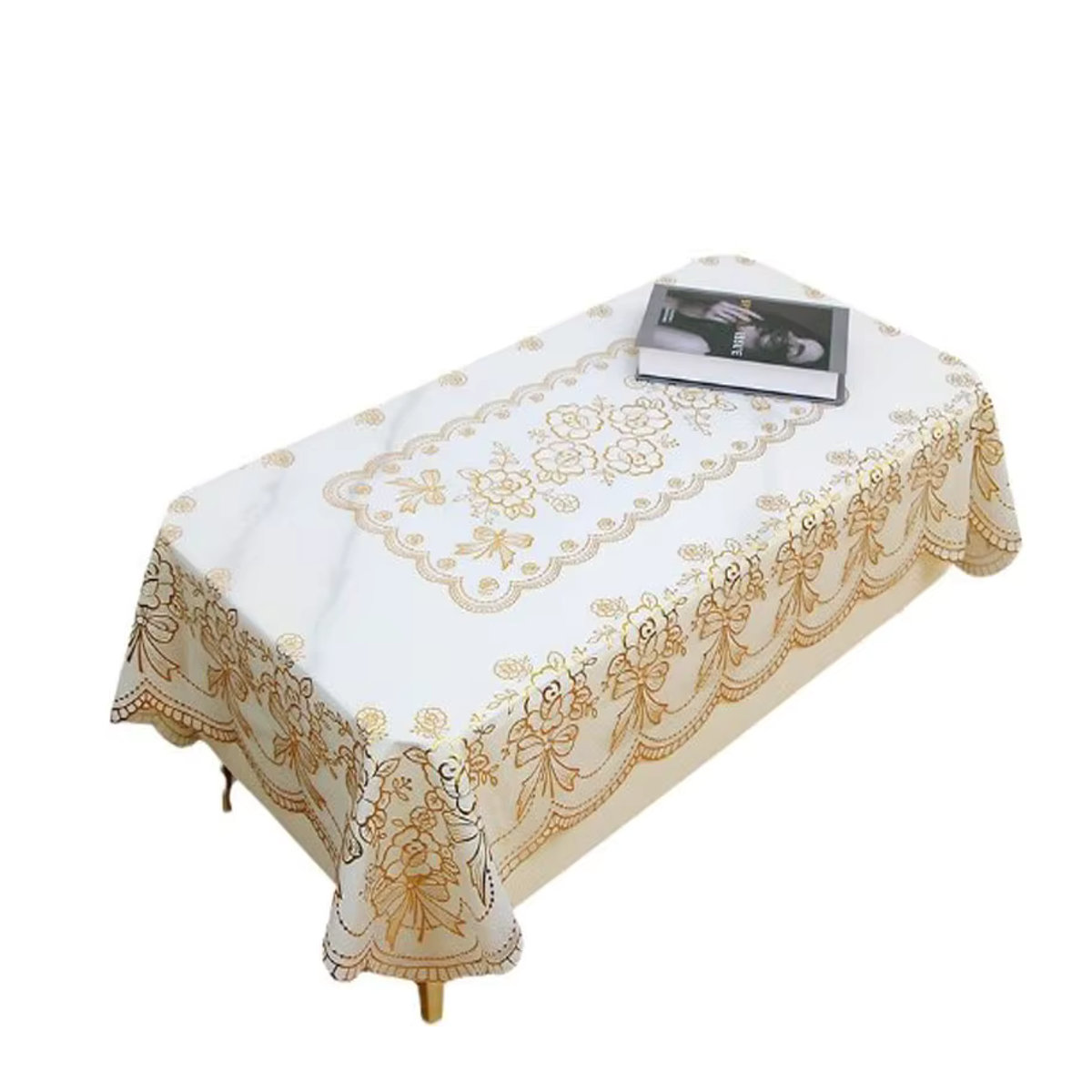 Wasserdichte und öldichte PVC Tischdecke mit Heißprägung in Gold, B/B: 90 x 140 cm - Bild 3