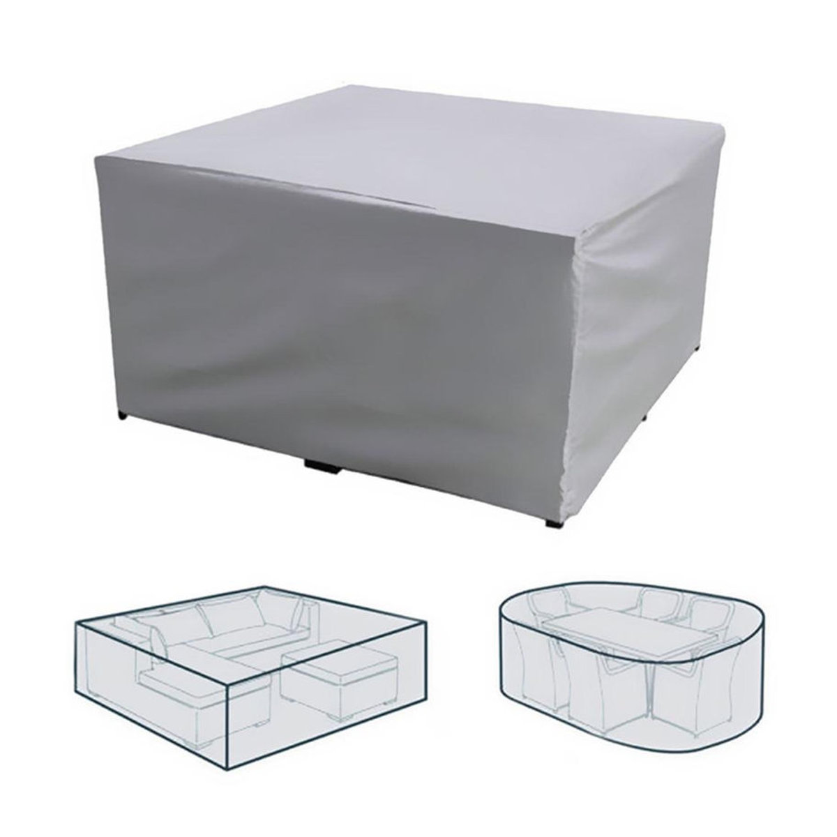 Wasserdichte und UV-beständige Huapate Terrassenmöbelabdeckung für quadratische Outdoor-Tische, Farbe: Silber, B/T/H: 210 x 140 x 80 cm - Bild 2