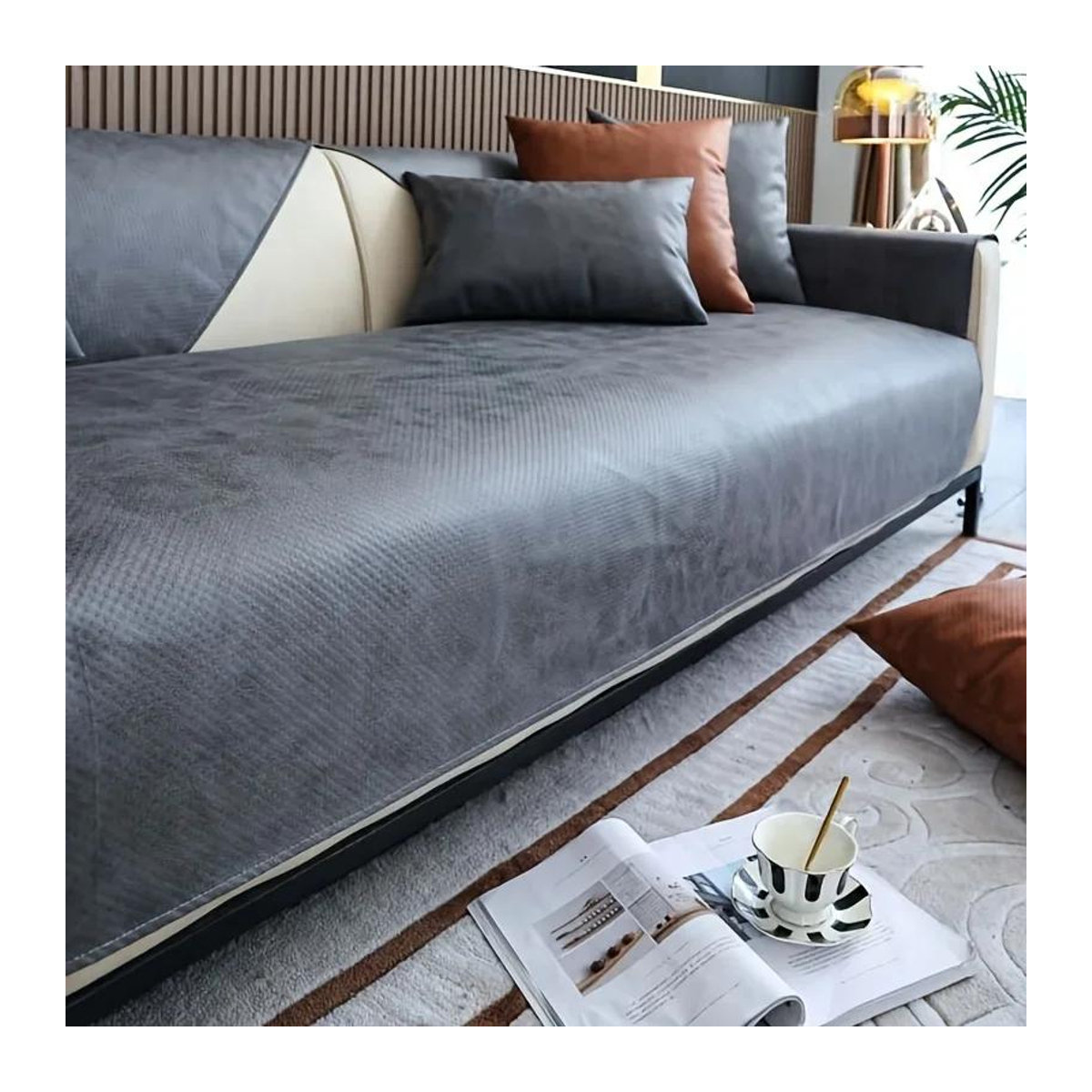 Wasserdichte und weiche Sofadecke aus Kunstleder in Kaffeebraun, haustierfreundliche Ecksofa Abdeckung mit Rutschfestem Möbelschutz, B/T/H: 240 x 110 cm - Bild 1
