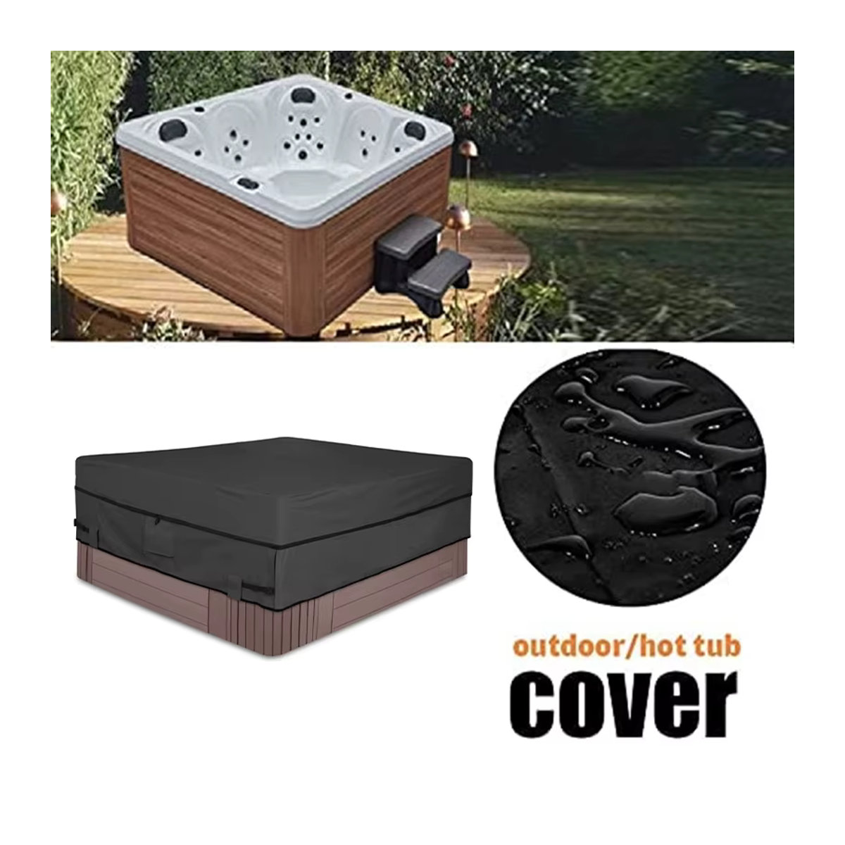 Wasserdichte Whirlpool Abdeckung aus 210D Oxford Gewebe für SPA Pool und Badewanne in Grau und Anthrazit - Bild 3