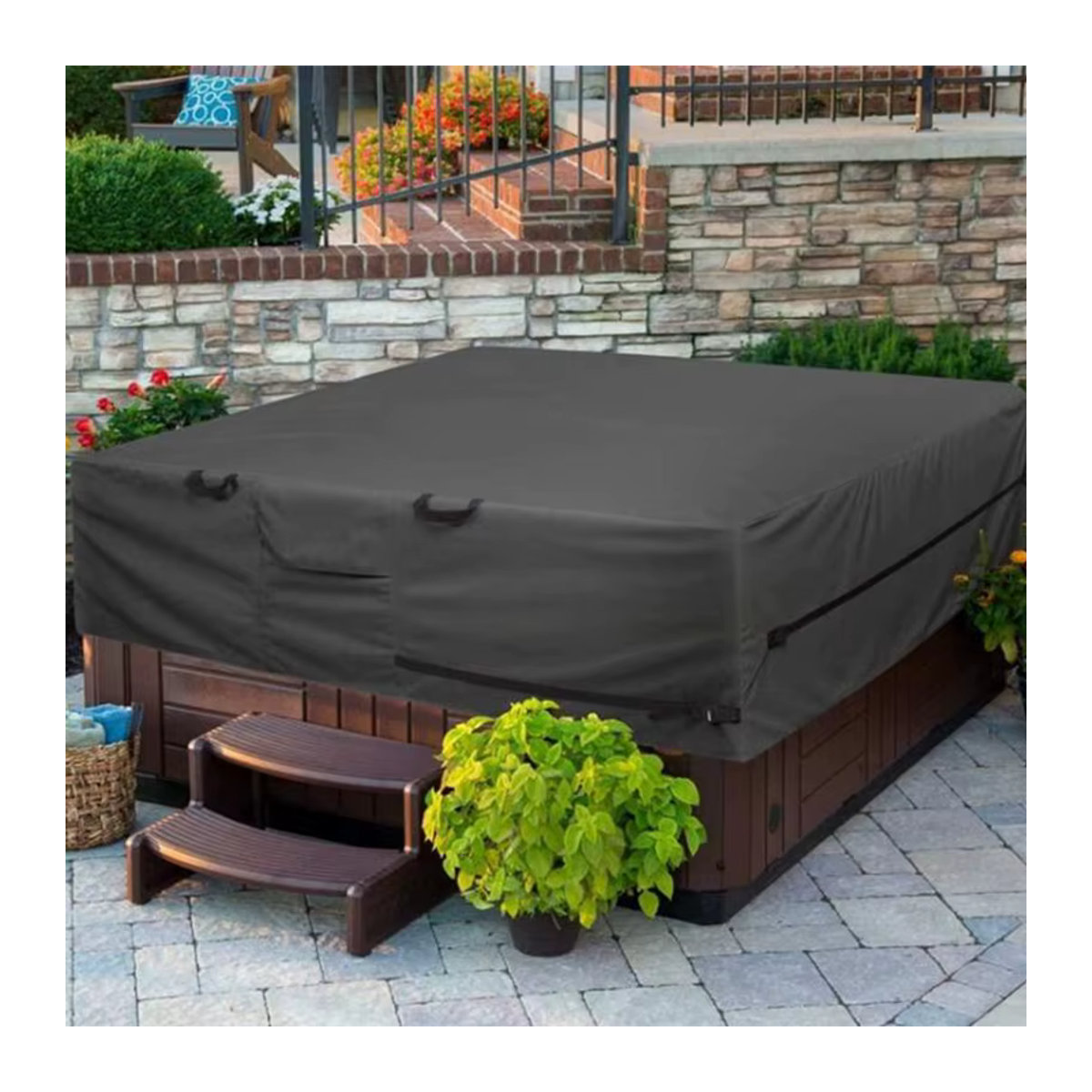 Wasserdichte Whirlpool Abdeckung aus 210D Oxford Gewebe für SPA Pool und Badewanne in Grau und Anthrazit - Bild 4