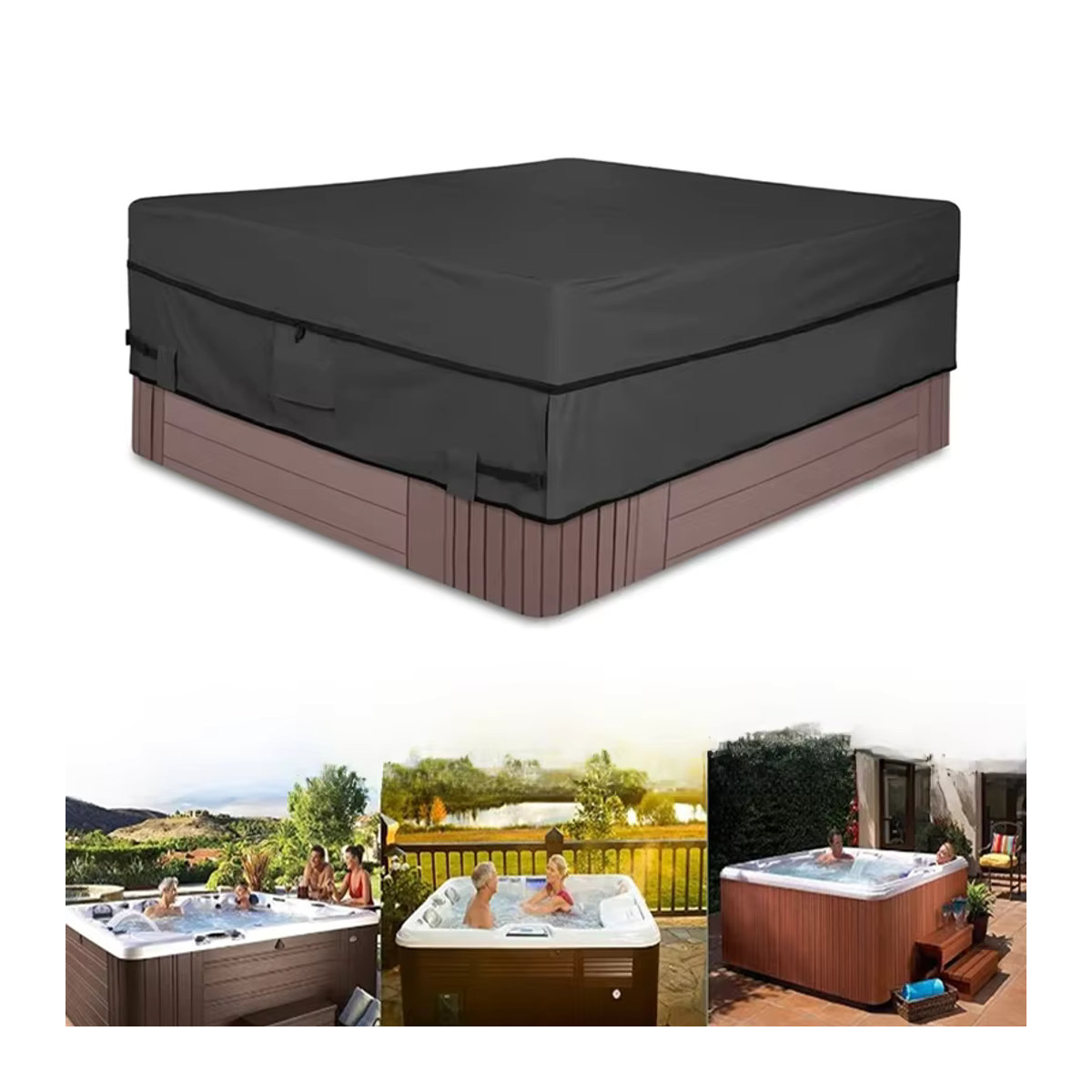 Wasserdichte Whirlpool Abdeckung aus 210D Oxford Gewebe für SPA Pool und Badewanne in Grau und Anthrazit - Bild 6