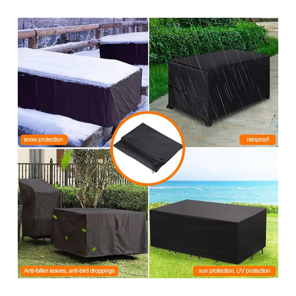 Wasserdichter Outdoor-Möbelbezug aus Oxford für Tisch und Stühle von Toto Market, schwarz, B/T/H: 123 x 61 x 72 cm - Bild 5
