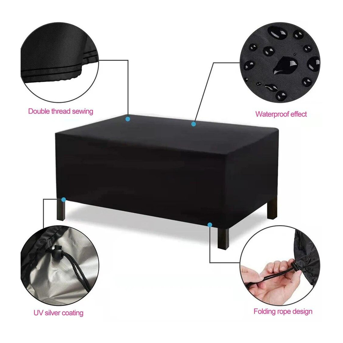 Wasserdichter Outdoor-Möbelbezug aus Oxford für Tisch und Stühle von Toto Market, schwarz, B/T/H: 123 x 61 x 72 cm - Bild 6