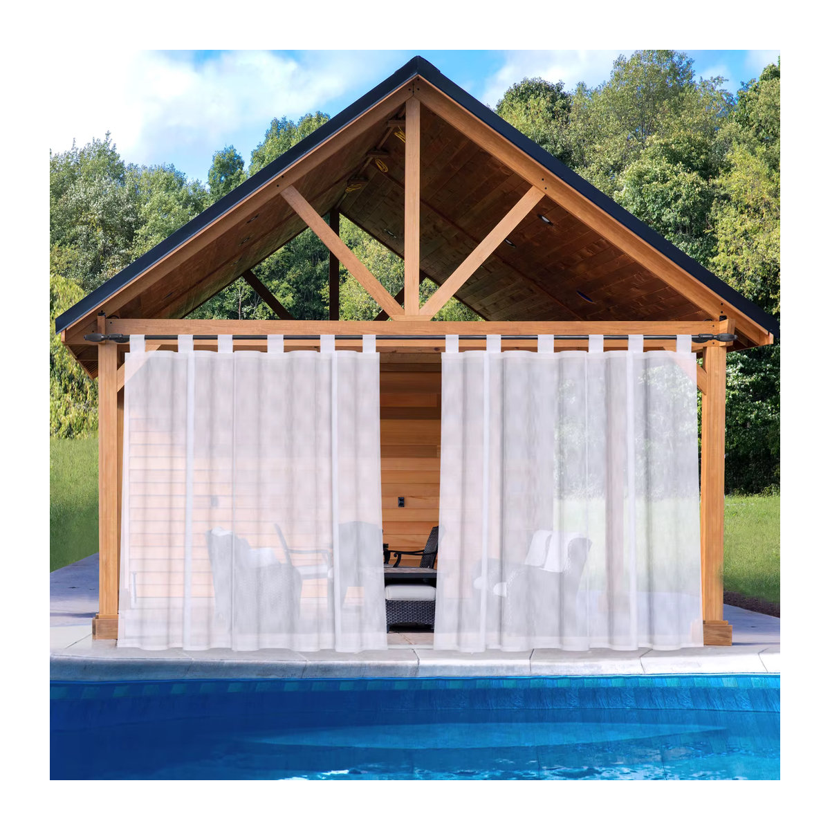 Wasserdichter Outdoor-Vorhang für Terrasse und Veranda, durchsichtig und abnehmbar, Farbe: Weiß, B/H: 215 x 132 cm - Bild 1
