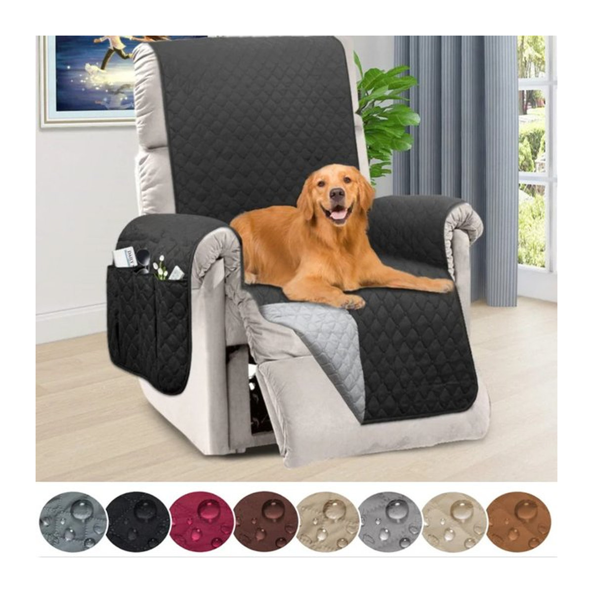 Wasserdichter Sofa Bezug in Grau mit Seitentaschen und Anti-Rutsch-Funktion für Sessel und Liegen zum Schutz vor Haustieren und Kindern - Bild 1